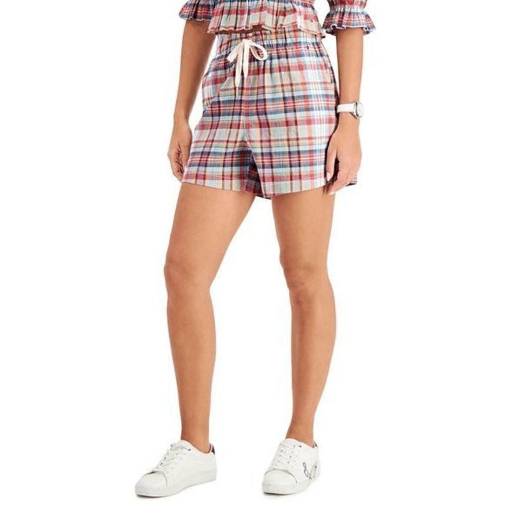 Tommy Hilfiger Women's Preppy Plaid Cotton Shorts Red Size XL NWT